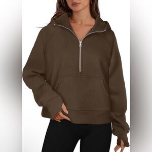 XIEEREDUO | Sweatshirts Half Zip Cropped Pullover Brown Hoodie | Size Large NWOT